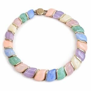 Multicolor Necklace Lucite Pastel and Gold Choker Necklace Vintage Beautiful Fab